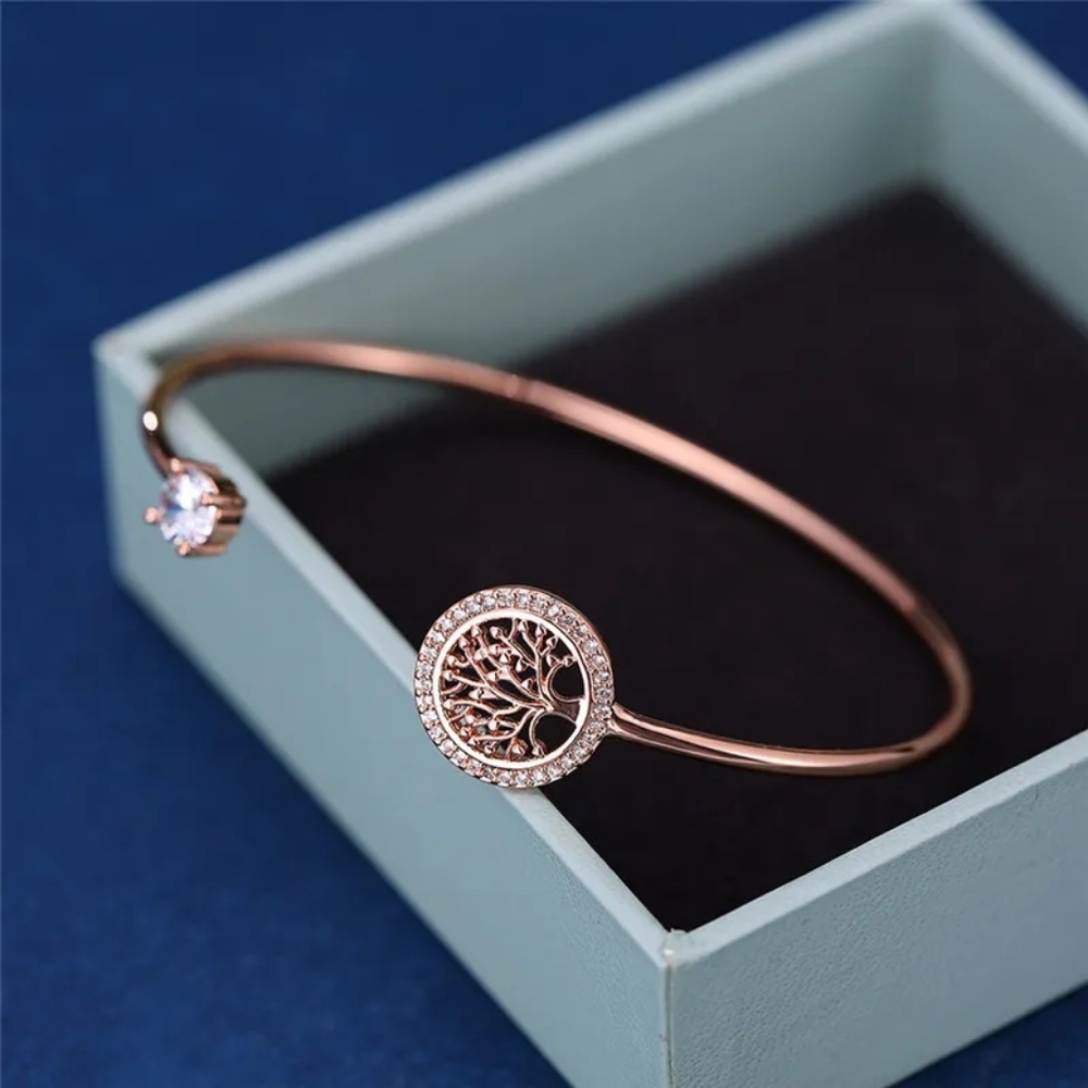 New Zircon Stone Tree Of Life Silver Gold Bangle Bracelet - Picture 6 of 6